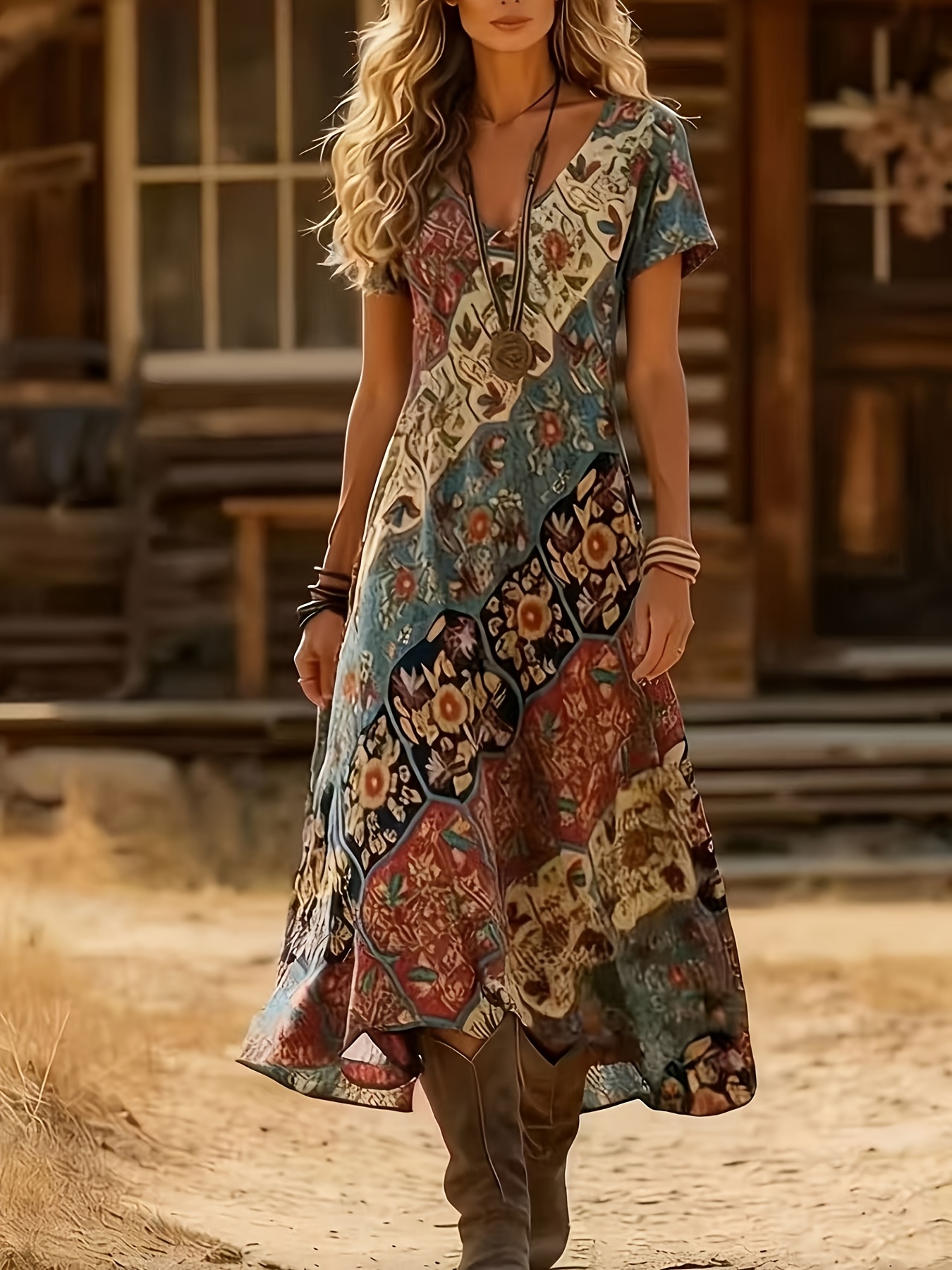 chinese dress ladies Elegant Trendy Fairy Printed Chiffon Summer Holiday Womens Dress main image 0