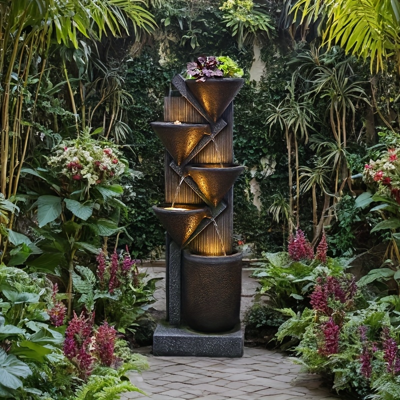 1pc Large 49.6-Inch Tiered Bowl And Light Outdoor Water Feature Fountain, Creates A Tranquil Oasis for Outdoor Living Spaces, Suitable for And Landscapes, Patios, Balconies, Lawns.
