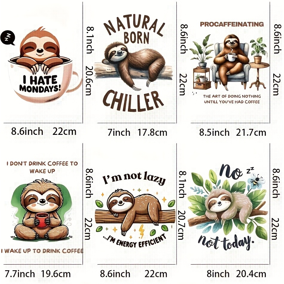 6pcs Of Colorful Sloth Iron-on Transfer Stickers - Washable, Reusable, And Durable Fashion Patches Suitable For Clothing, Bags, And Additions, Featuring Easy Application And Long-lasting Adhesive