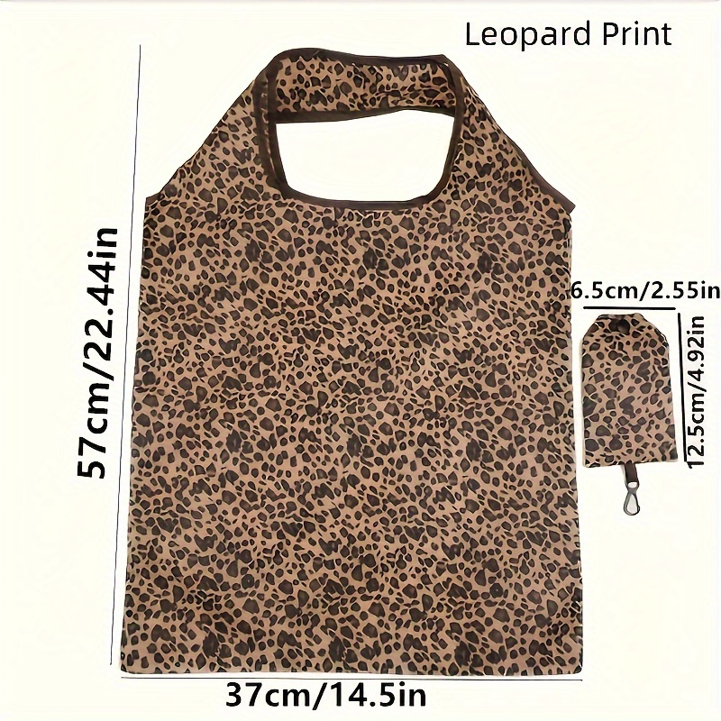 leopard print reusable shopping tote bag polyester leak proof square design with padded straps reinforced bottom for grocery   use details 3