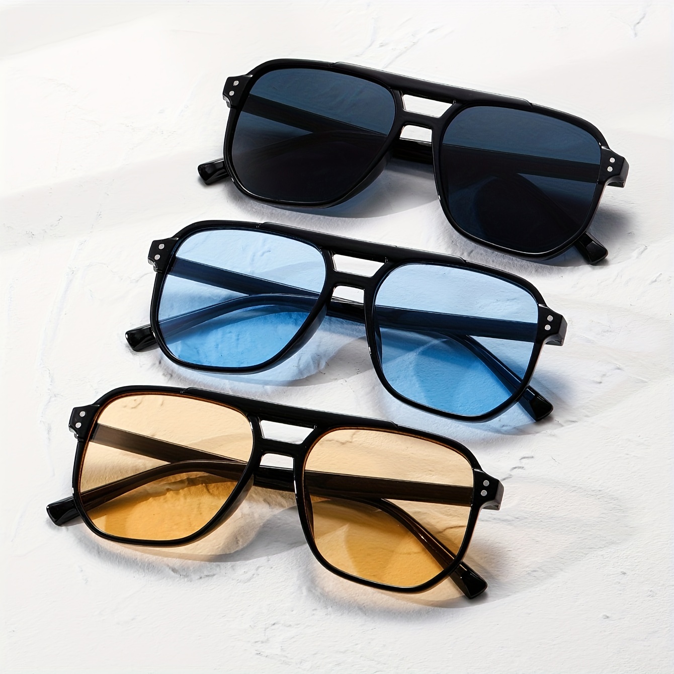 

3pairs Fashionable Double-beam Glasses With Retro Square Frame, Glasses To Protect Against Ultraviolet Rays