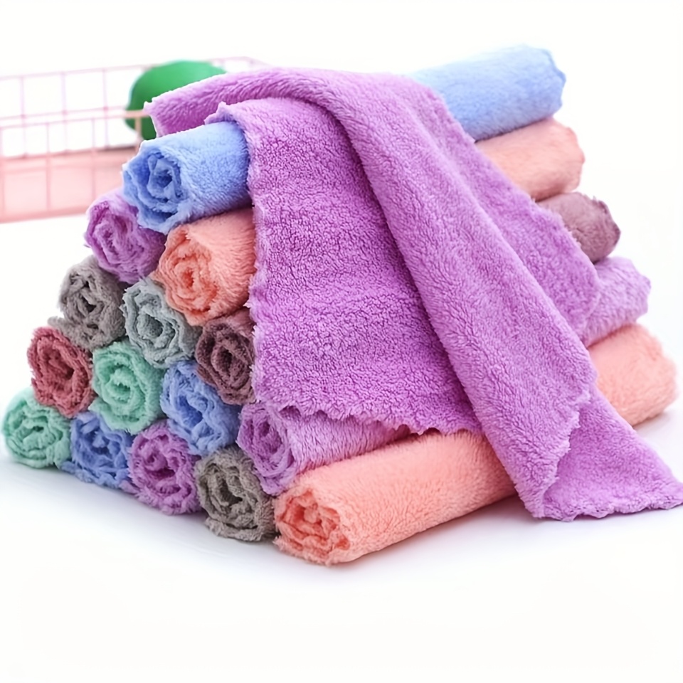 40pcs Microfiber Washcloth Set - Quick-dry Absorbent Hand & Face Washcloth, Skin-friendly Coral Cleaning Cloths [], Durable Material, Skin, Bathroom Essentials, Home Supplies For Daily Household Use