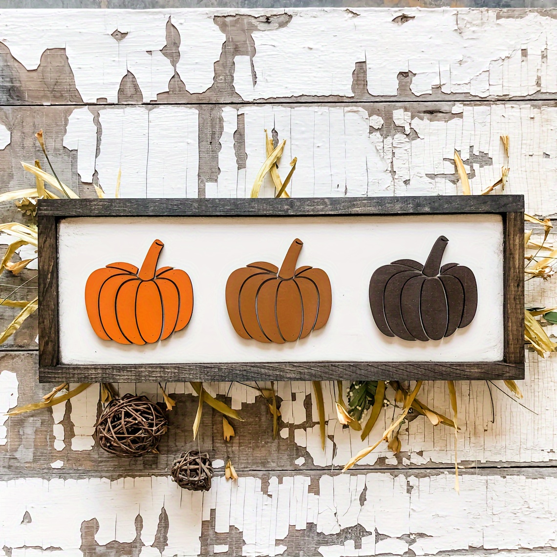 

1pc Autumn Pumpkins Sign Ornament, Wooden Pumpkin Decor Frame For Fall Harvest - Rustic Home Room Decoration - Festive Thanksgiving Seasonal Wall Art - Christmas Decor