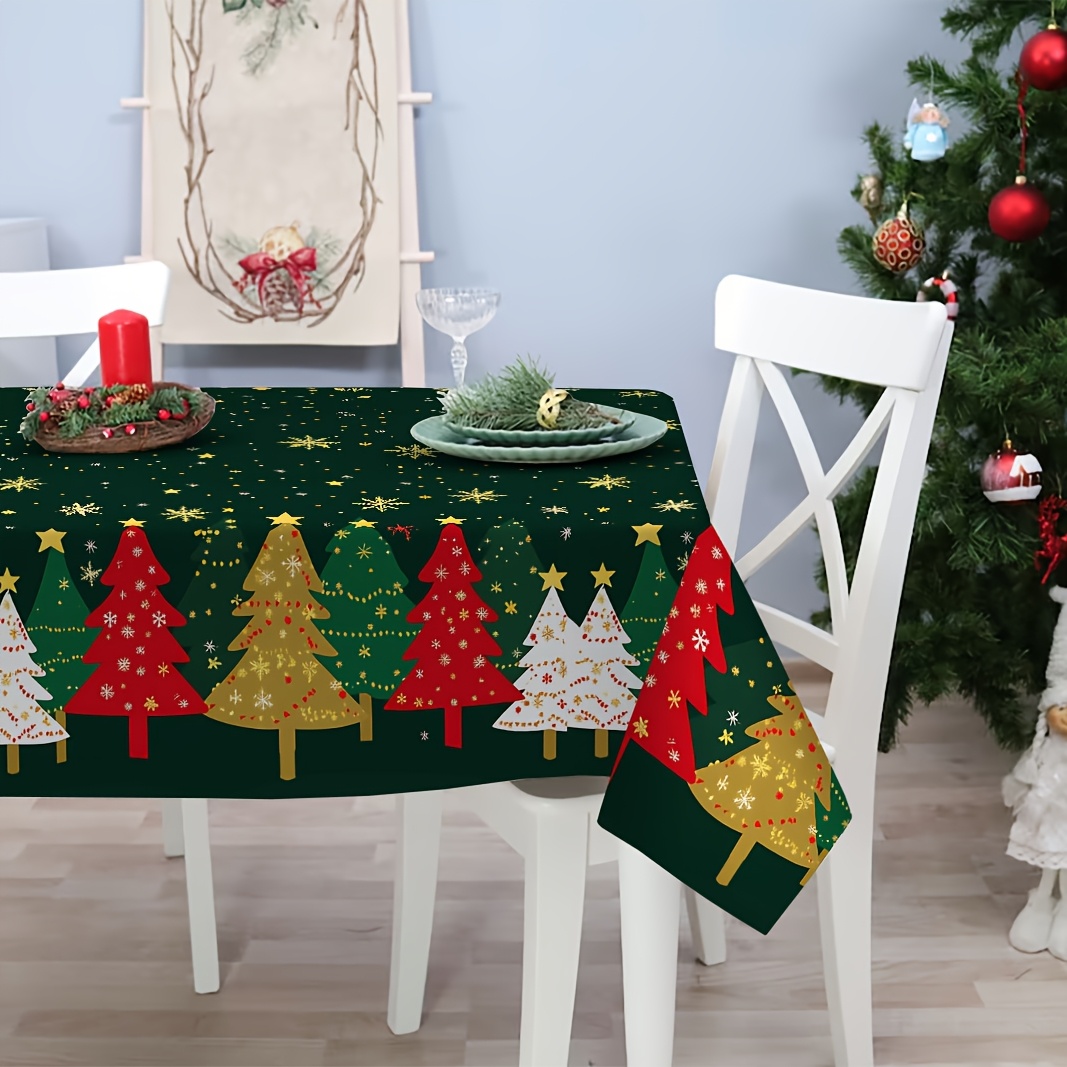 

Green Christmas Tree Tablecloth - 60x84 Inch, Washable Polyester Rectangular Cover For Holiday Dinners & Parties