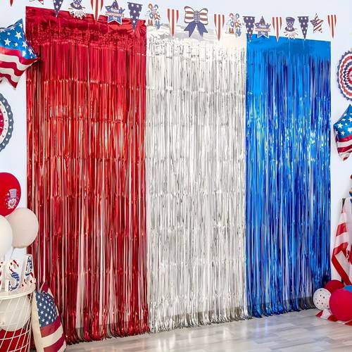decorations 3pcs america tinsel foil fringe background wall decoration photo booth prop streamer backdrop for memorial day labor day party