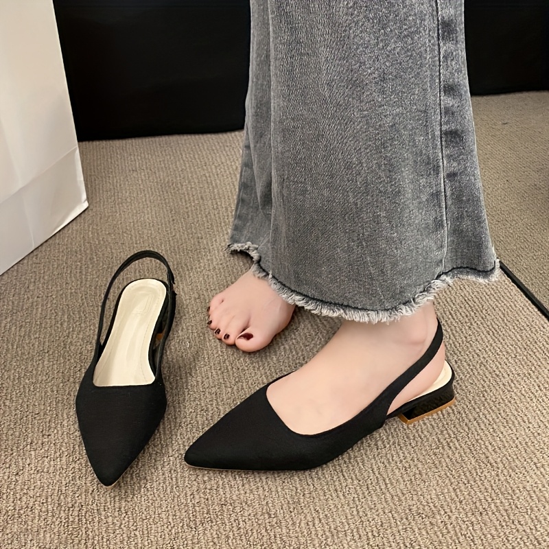 Women'S Fashion Pointed Toe Block Heel Sandals, Summer Slip-on Shoes with  Synthetic Lining Sole, Fabric Upper, Low Heel Design Versatile Footw
