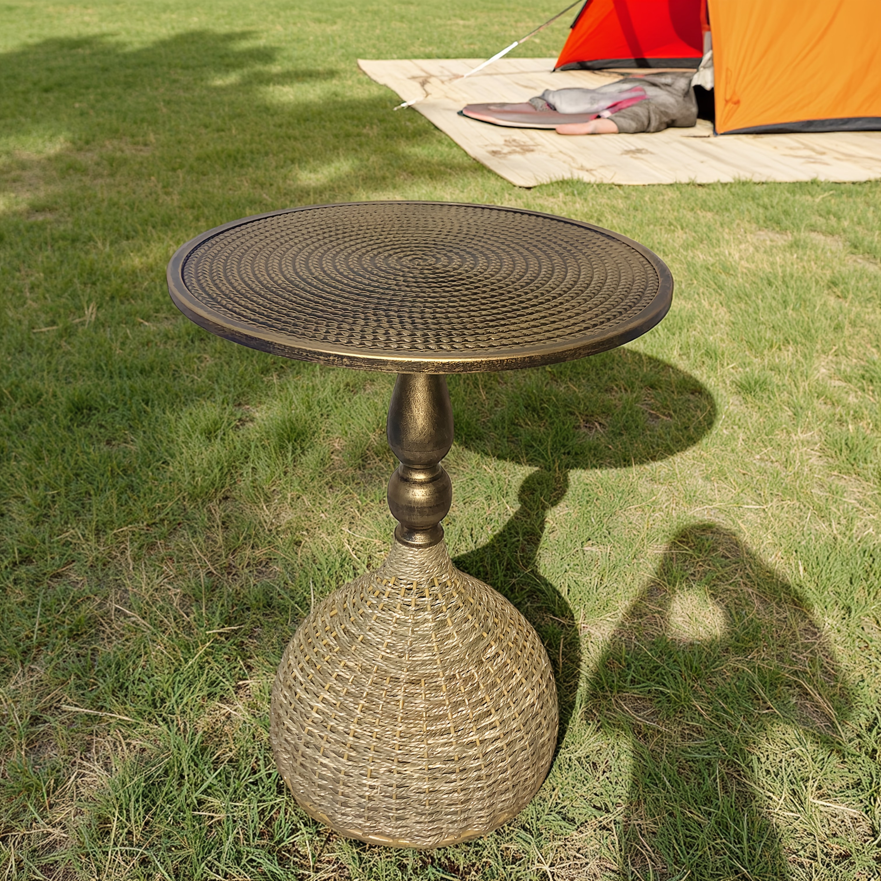 Handcrafted Wicker Iron Artistic Water Grass Rope Braided Tea Table Side Table Flower Rack Living Room Sofa Side Table Study Room Balcony Inn Outdoor Coffee House Bar, Garden Patio Bedroom Decoration