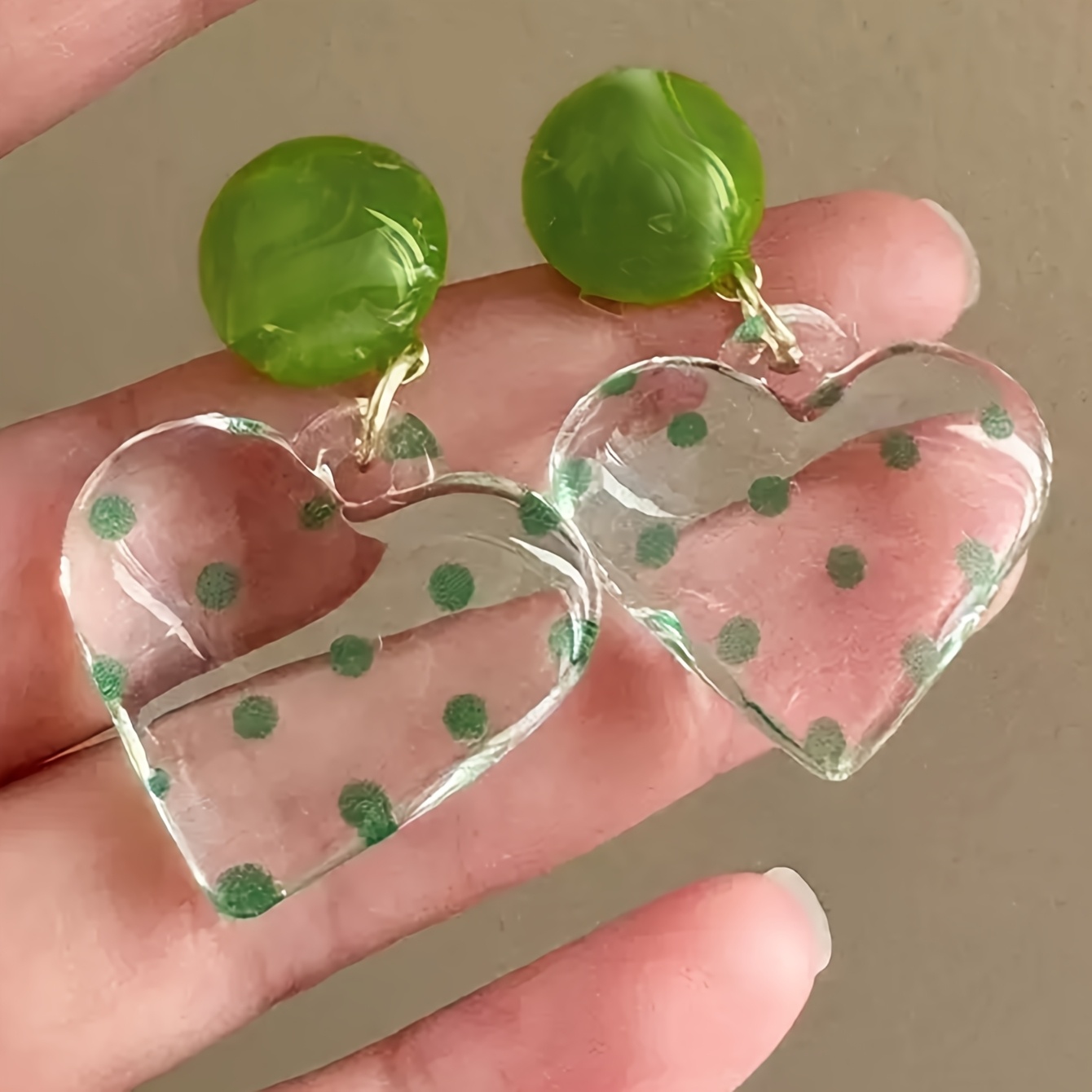 TEMU 1 Pair Polka Dot Geometric Gradient Synthetic Resin Casual All-match Suitable For Leisure Party Wearing Women's Earrings