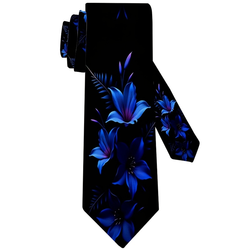 TEMU 1pc With Blue Flower Print Woven Necktie | Parties, Holidays, And Casual Attire, Accessory | Stylish Tie - Ideal Gift For Men, Machine Washable
