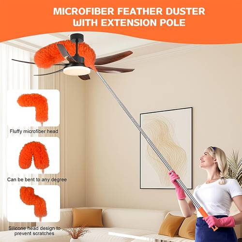 microfiber duster with extendable pole and head 30 100 inch telescoping duster for cleaning ceiling fan furniture
