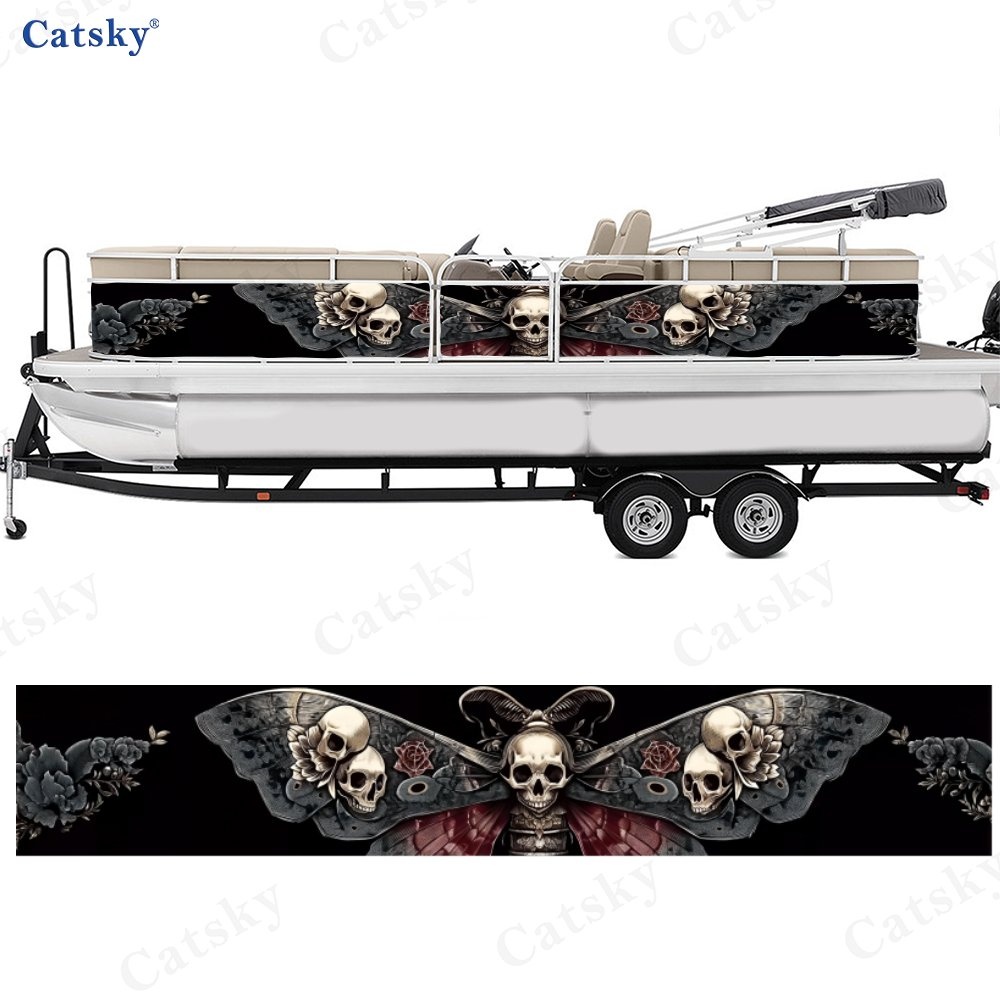 2-Pack Gothic Style Skull Wing Floral Boat Decals, Scratch-Resistant Stickers