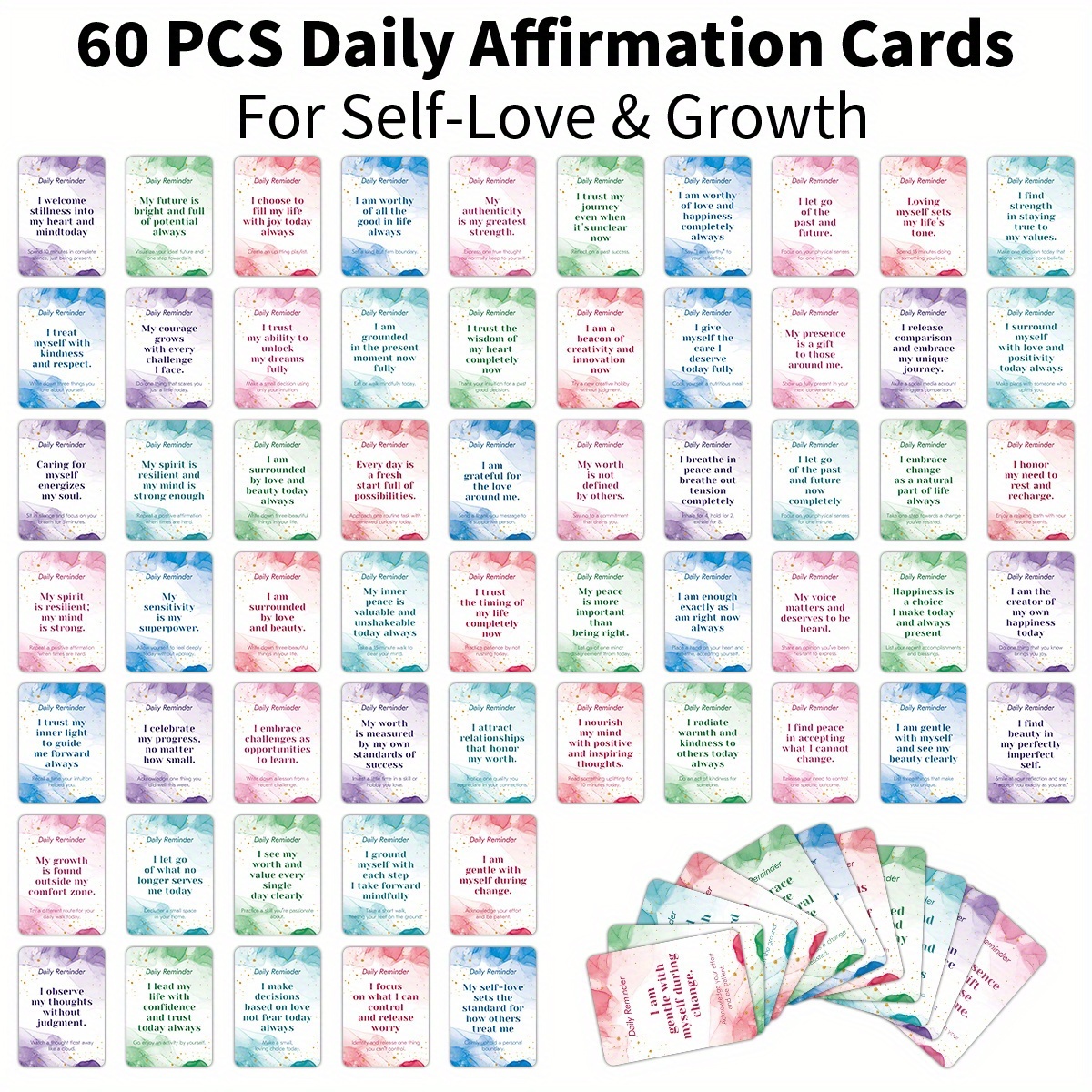 TEMU 60 Cartes d'affirmation quotidienne - et de croissance - Cartes de positives inspirantes avec art à , dos vierge pour notes personnelles, cartes