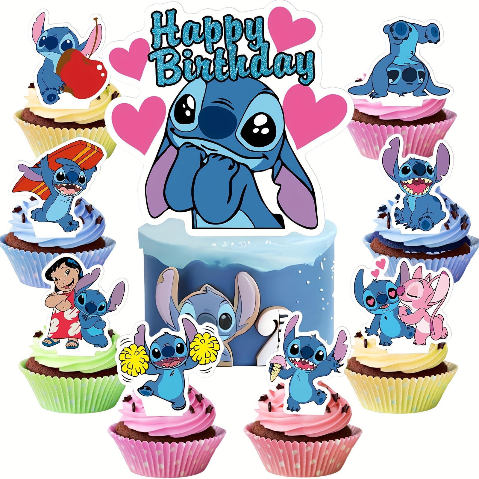 TEMU 25pcs Stitch Cake Decorating Supplies, Happy Birthday Cake Topper Cake Decor Party Decor Supplies Halloween&christmas