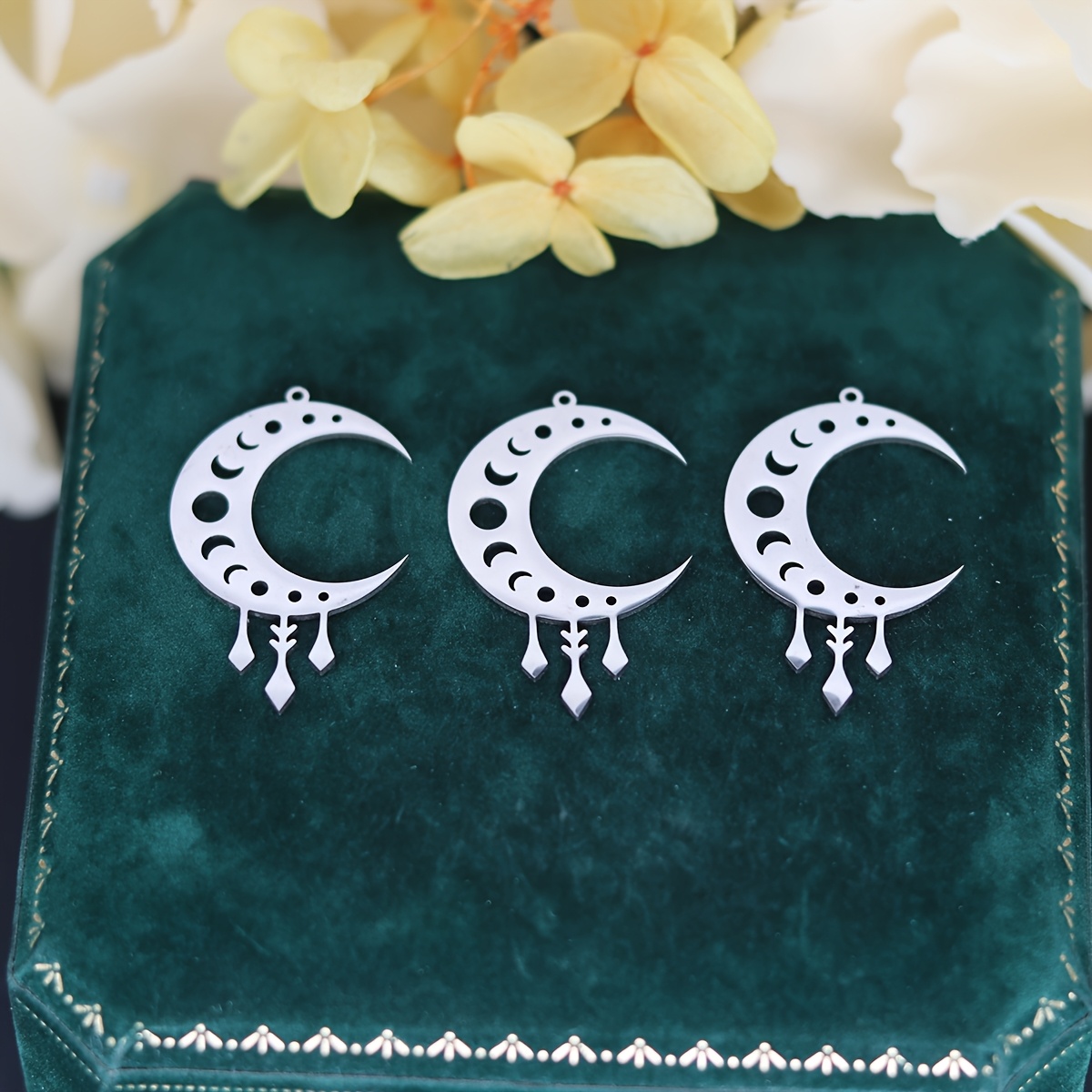 TEMU 3 stuks/lot Roestvrijstalen Hanger met Maanfases Decoratieve Druppels Sieraden Toevoegingen voor Kettingen Oorbellen Handgemaakt