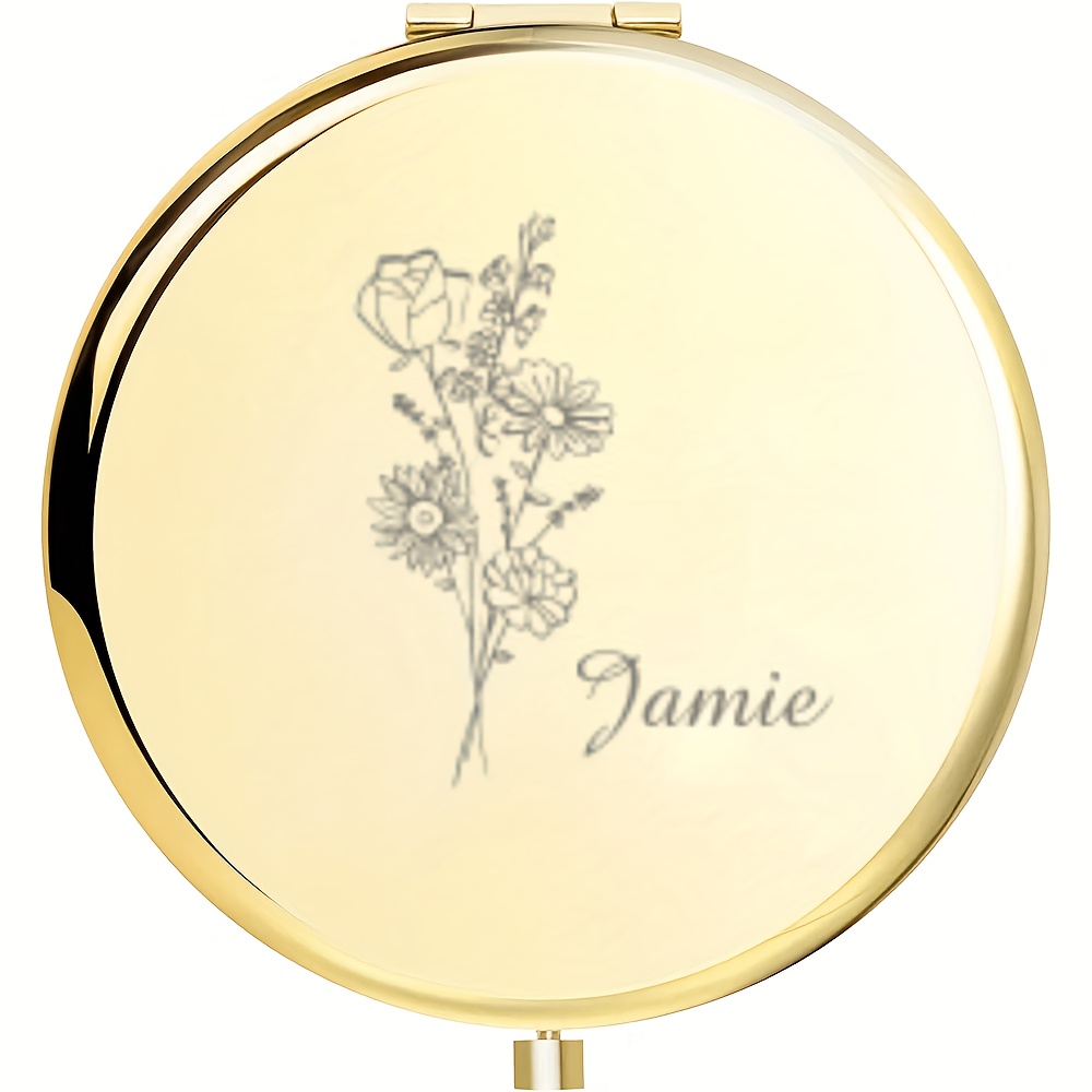 TEMU 1pc Customized Name Pocket Flip Folding Makeup Mirror Graduation Gift Party Favors Compact Travel Makeup Mirror Valentine's Day Gift Birthday