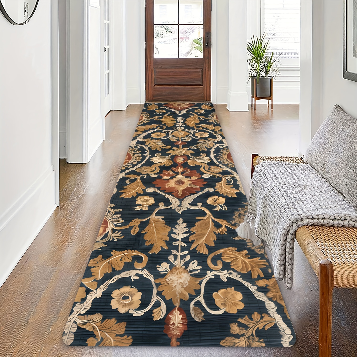 

Bohemian Floral Print Runner Rug - Soft, Non-shedding & Machine Washable For Entryway, Bedroom, Kitchen & Bathroom - 1pc