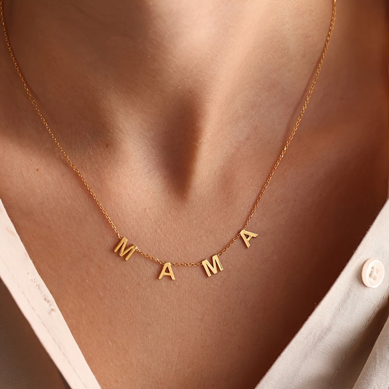 TEMU Custom Name Necklace Stainless Steel Personalized Initials Necklace Fashionable And Easy Multiple Letter Pendants Exquisite Retro Women's Gift