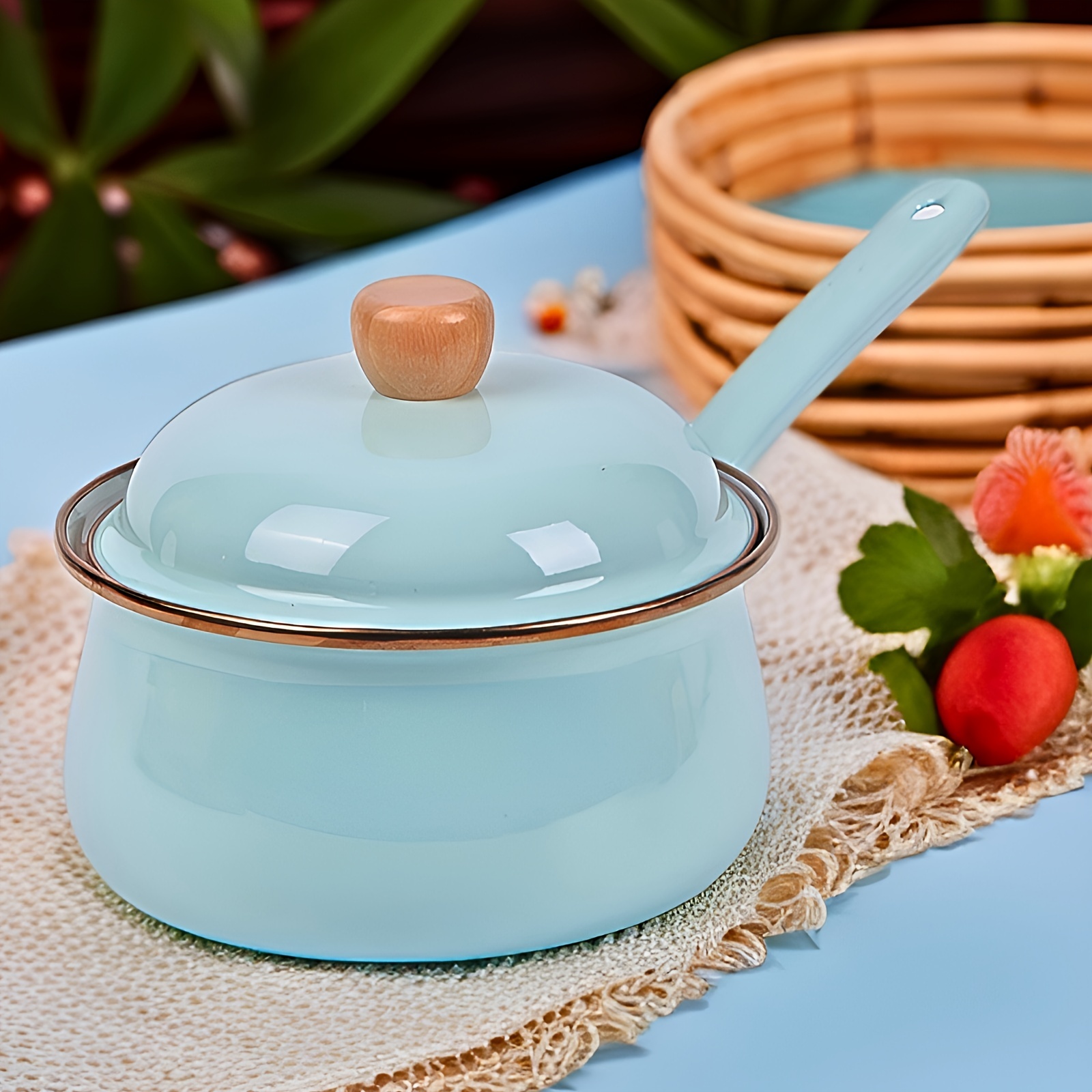 versatile enamel pot with single handle lid non stick dishwasher safe   and serving   home kitchens restaurants glazed milk pot   colors details 26