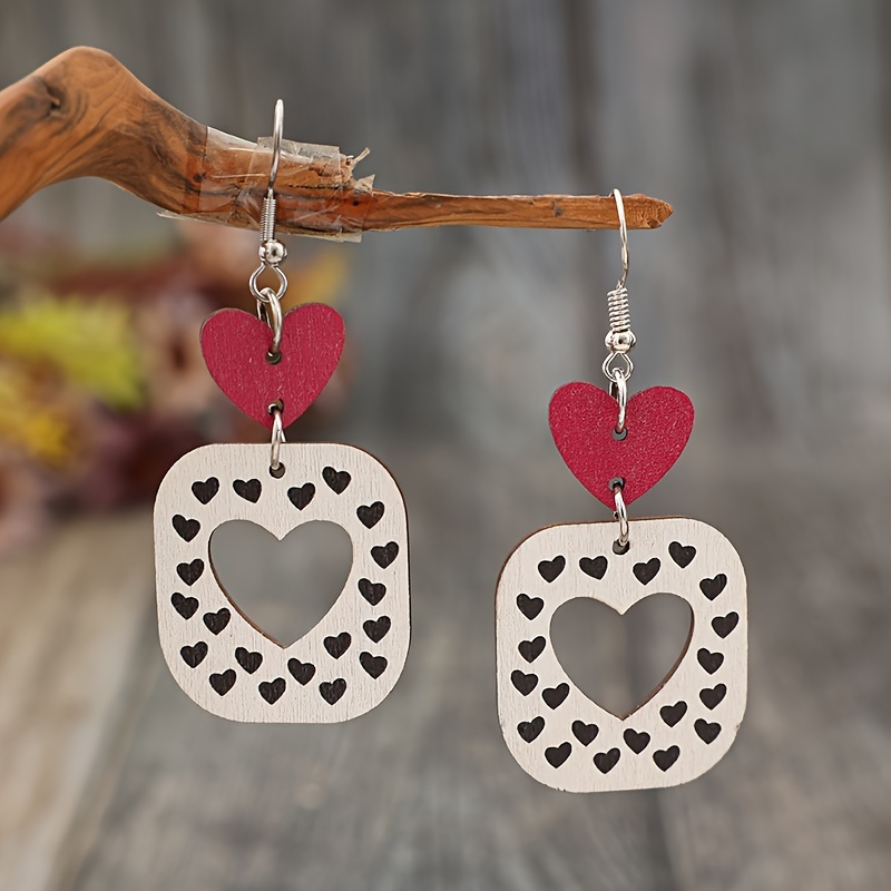 

1 Pair Vintage Style Cutout Earrings With Iron Posts, Dangle Drop Earrings For Valentine's Day And