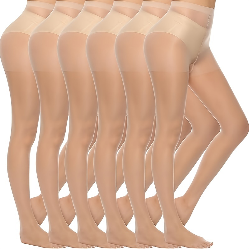 

6 Pairs Solid Ultra-thin Tights, Casual High Waisted Sheer Pantyhose, Women's Stockings & Hosiery