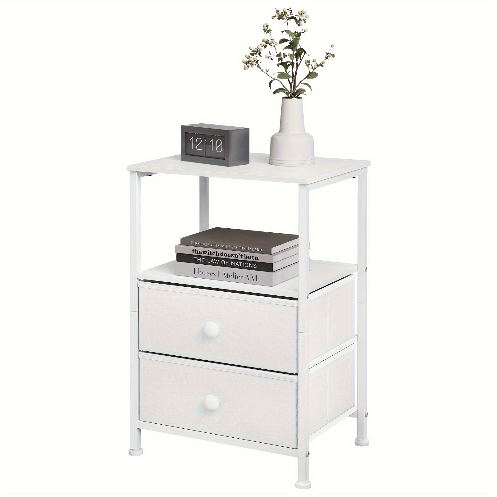 Bedside Table With 2 Drawers, 40x60x30cm, Bedside Table, Side Table, Coffee Table, Sofa Table, Made Of Non-woven Fabric, Metal, Wood, White