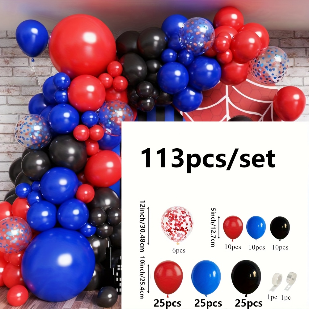 TEMU 113pcs Black, Red, And Blue Balloon Arch Wreath Set, -themed Balloon Arch Set, Used For Men's -themed Birthday Parties, Parties, Showers, Boys'