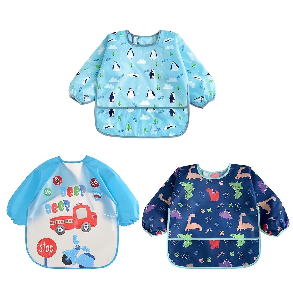 Image of 3pcs Reversible Baby Bibs With Soft Absorbent Bib Cover - Flip- Smock For , Fruit, Animal & Polka Dot Patterns, Mess-free For Self-feeding, Feeding Supplies (multicolor) -