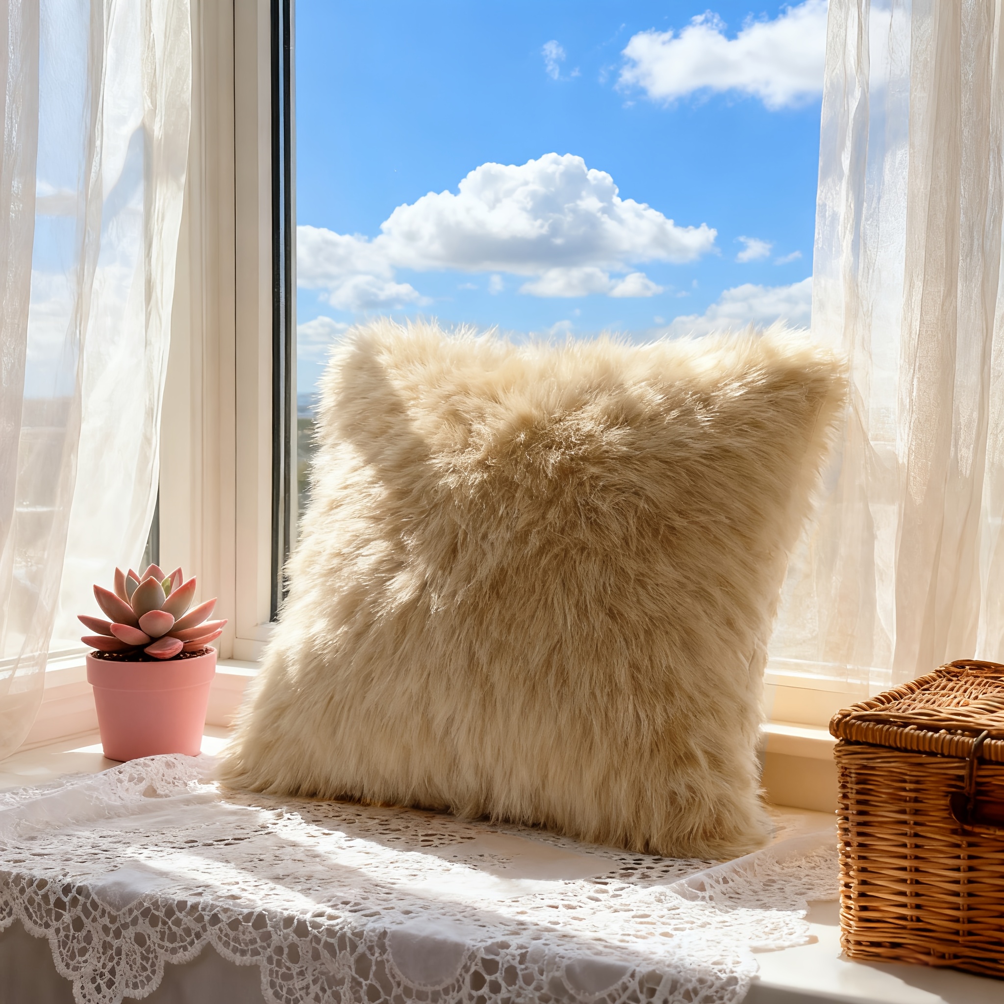 TEMU A Khaki-colored Imitation Wool Solid-color Pillowcase, Soft And Skin- Decorative Throw Pillow Cover, Without Pillow Insert