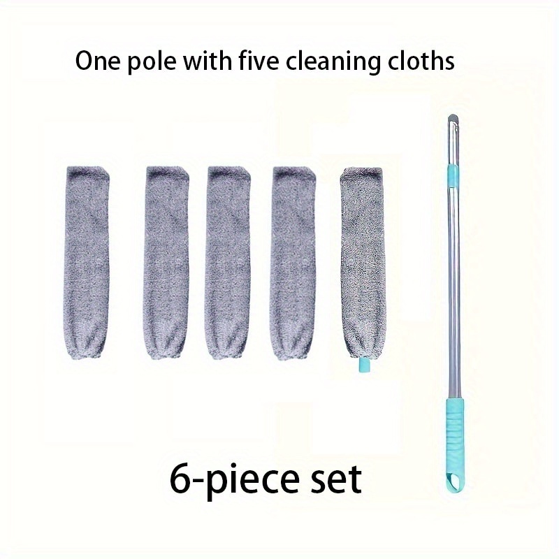 6pcs Duster, Extendable Long , Random , With 5 Replaceable Cloths, Ideal For Cleaning Under Beds, Sofas & , -free, Household Cleaning Tool, Under Bed Deep Cleaning Duster, Furniture Base Dust Cleaner