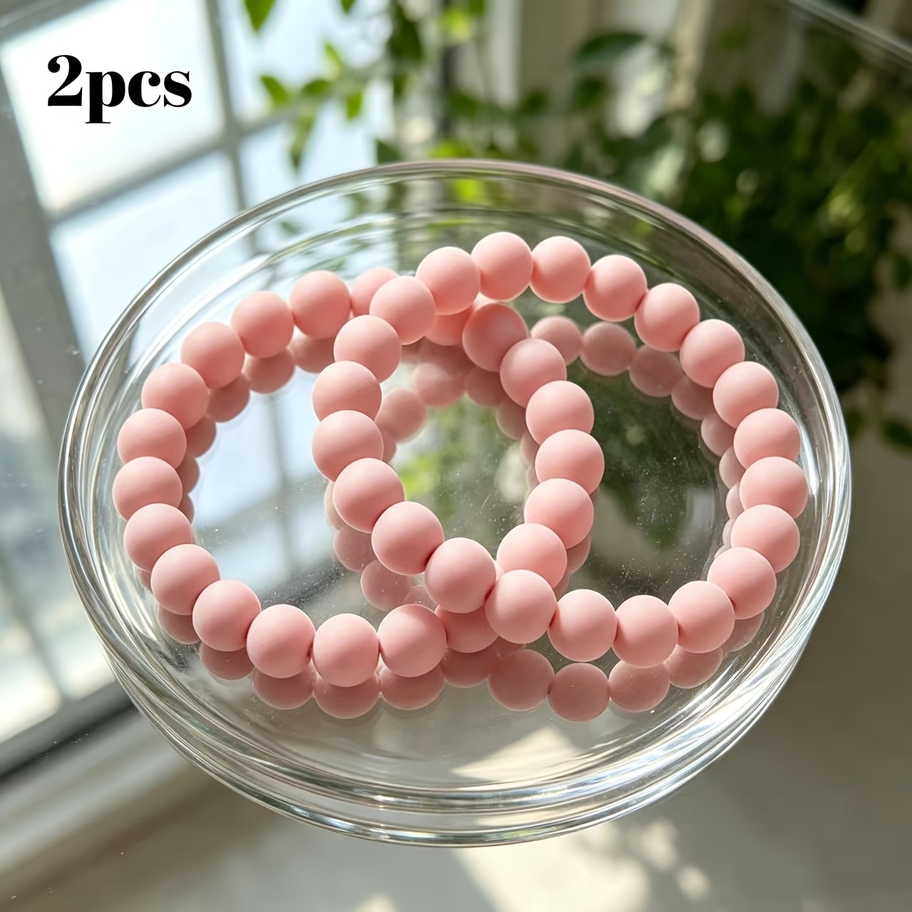 TEMU 2pcs Matte Frosted Round Bead Bracelet, Gentle Nude Pink Single-loop Bracelet, Unisex Niche Instagram-style Versatile Accessory, Everyday