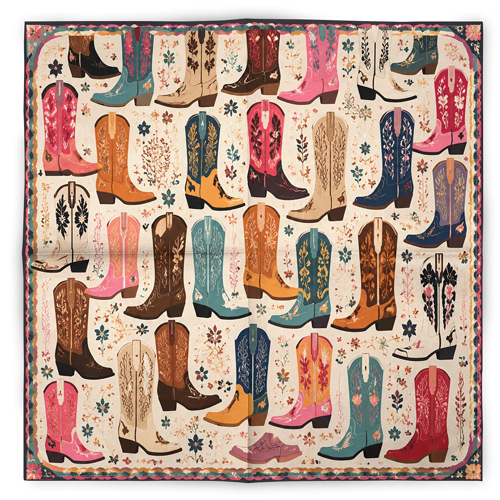 TEMU Retro Colorful Western Boot Scarf, Retro Fashion Necktie, Hip-hop Trendy Headscarf, Sports Handkerchief Square Scarf, Face Mask, Individual