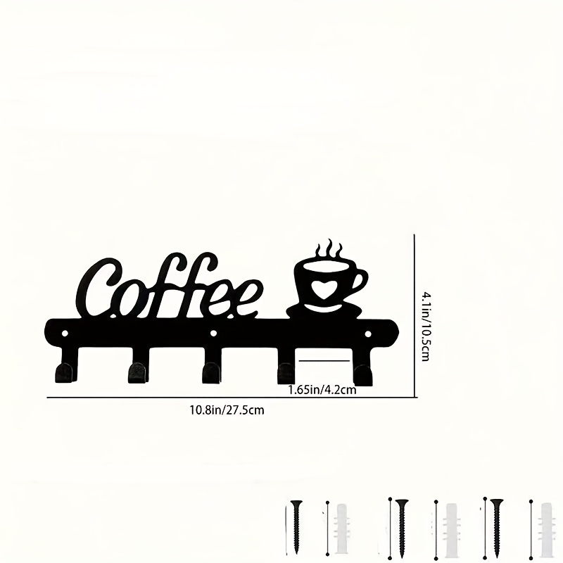 E-shop Wandmontierter Schmiedeeisen-Kaffeetassenhalter - Robuste Tassenablage mit Montage, platzsparend lackiert, für Büro, Café - Hält Tassenhaken &