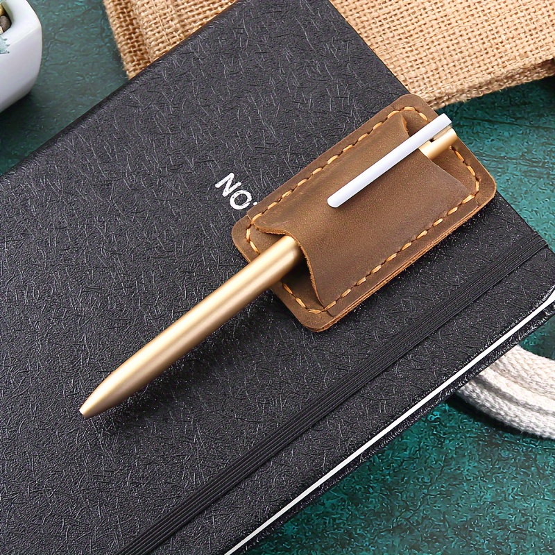 

Vintage Genuine Cowhide Leather Pen Holder Clip, Handcrafted Crazy Horse Leather Pen Case For Travelers Notebook, Stainless Steel Clip