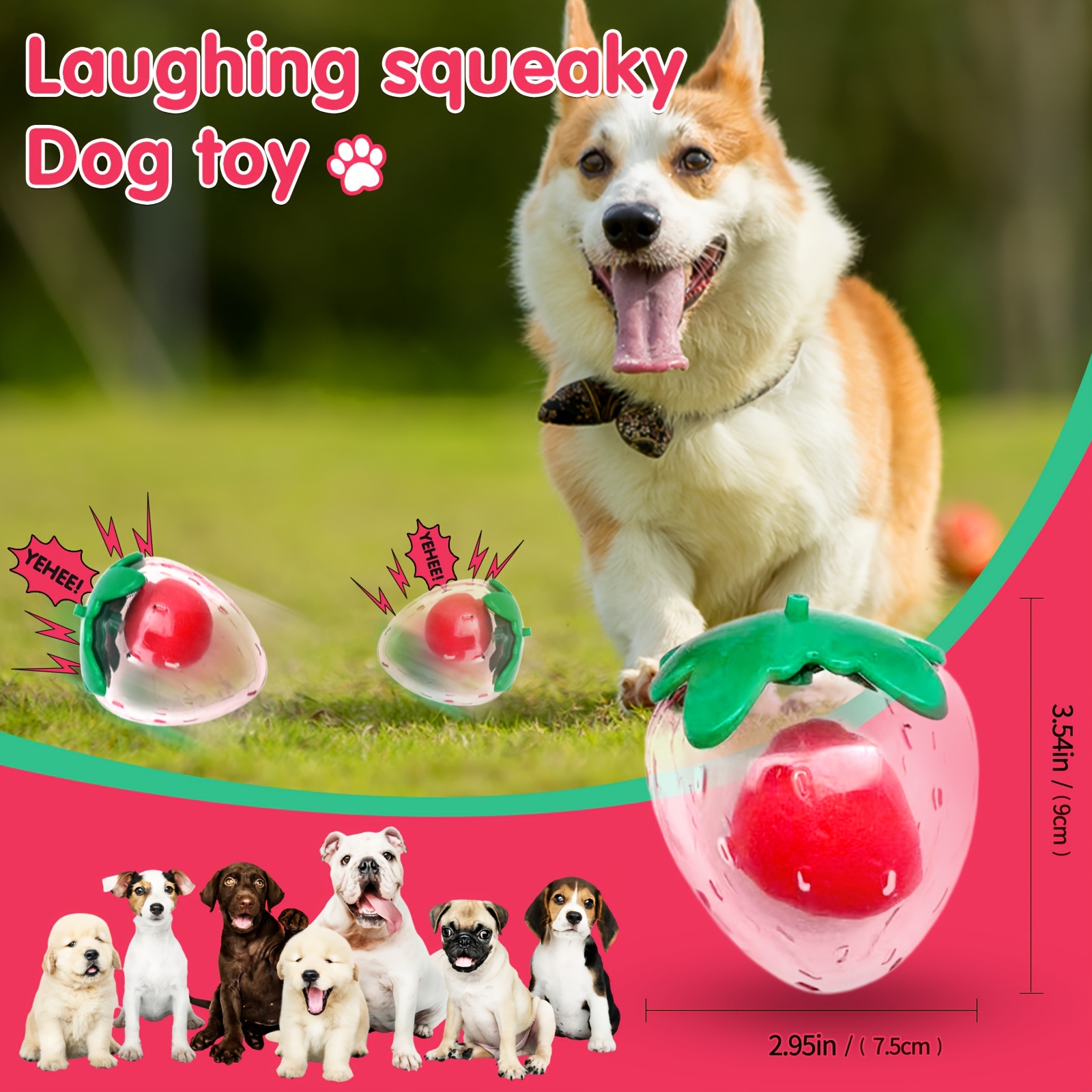 Strawberry-Shaped Pet Toy with Squeaky Ball Inside