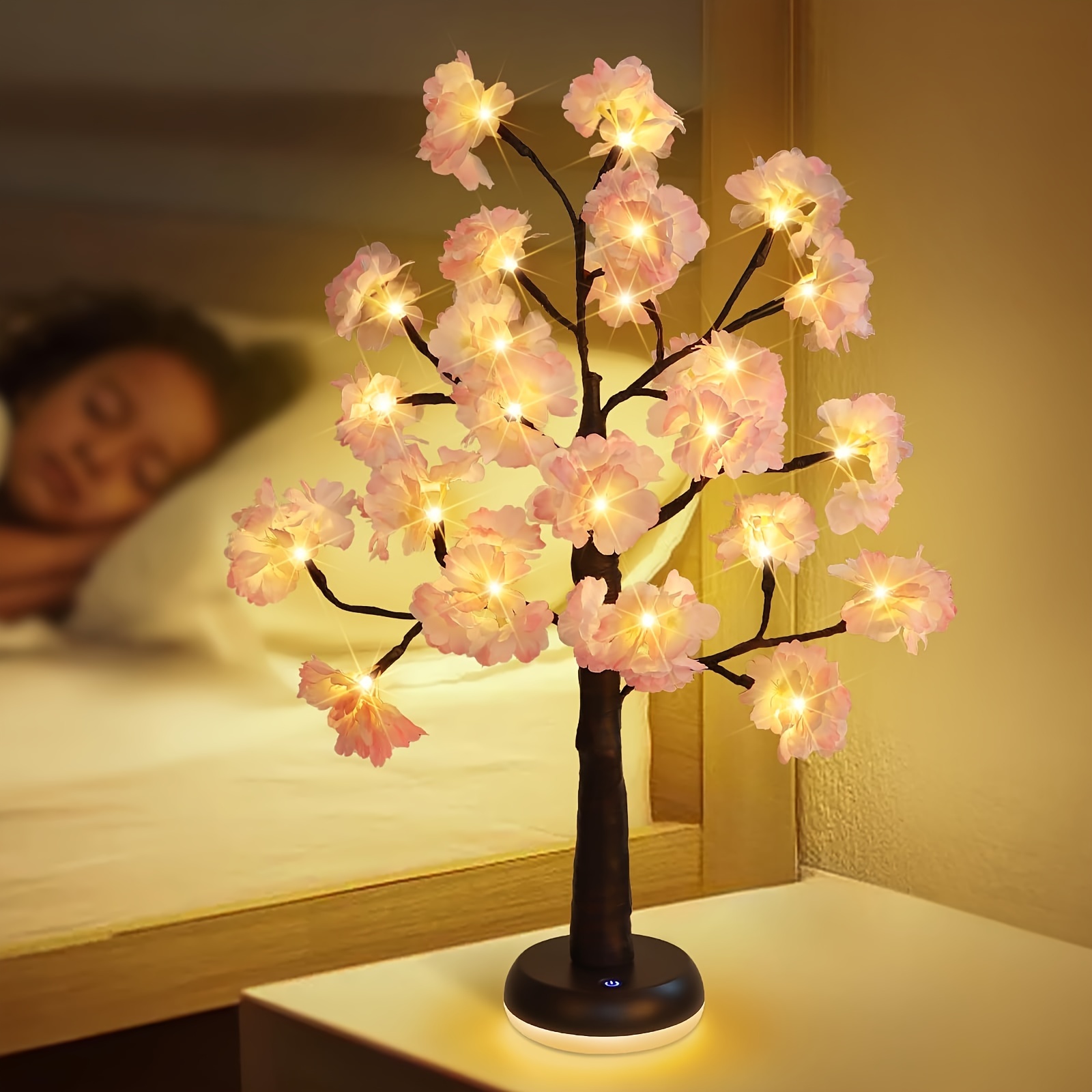1pc Cherry Blossom Tree Ambient Lights Table Lights - USB Rechargeable Night Lights Desktop Decorative Lights for Indoor Bedroom, Wedding Party_voghion.com