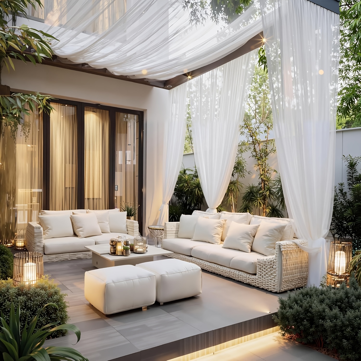 Single-piece Outdoor Transparent Knitted Polyester Mosquito Net with Rod Pocket — Breathable Anti-mosquito Mesh, Suitable for Gazebos, Terraces, Gardens, and Pavilions — Design and Installation