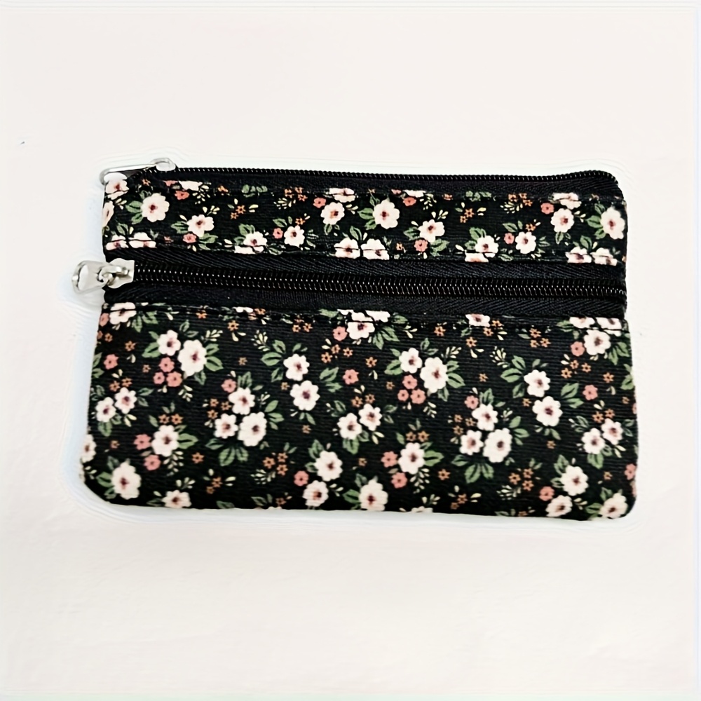 E-shop 1 Stück Damen Geldbörse, Münzfach im Boho-Stil mit Blumenmuster, Tasche im Landhausstil aus Canvas, einfache, süße und vielseitige Münz- und