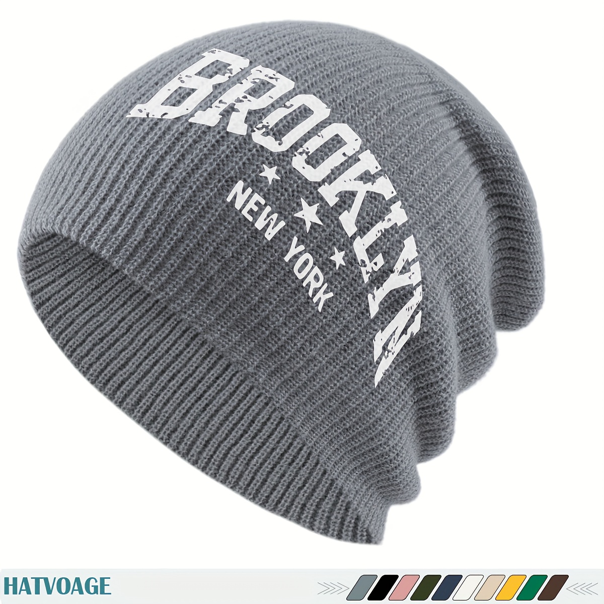 TEMU 1pc "brooklyn " Letter Logo Print Knitcap, Loose And Comfortable Women's Skull Beanie, Multiple Colors , Unisex For And Couples, Running Cap,