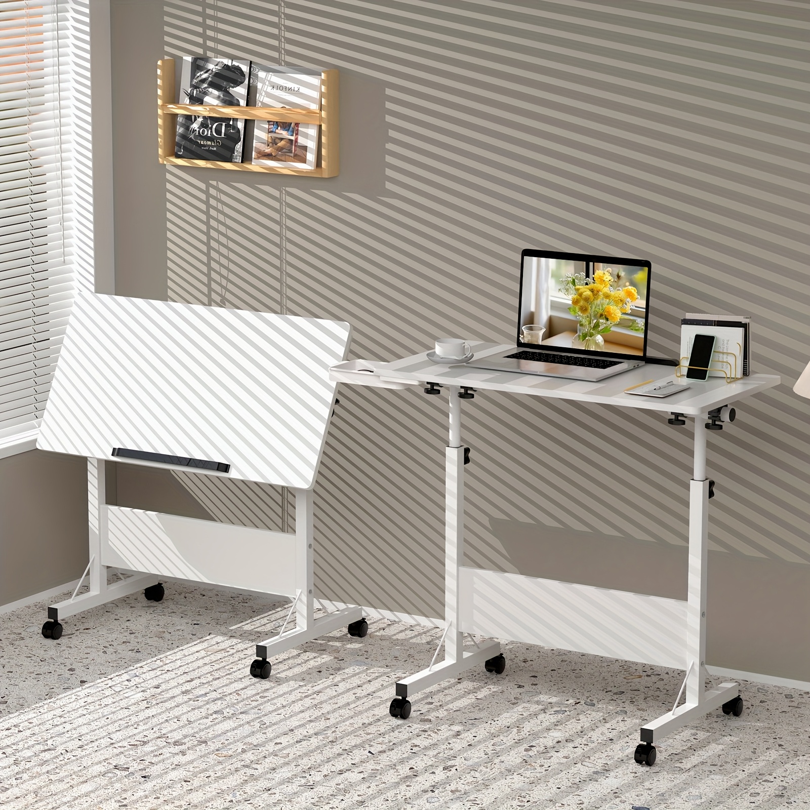 80 X 40cm, Foldable Laptop Table With Wheels, Adjustable Height 64-89cm, Mobile Computer Desk, 360° Rotating Workstation Survival Table, Laptop Stand For Desk