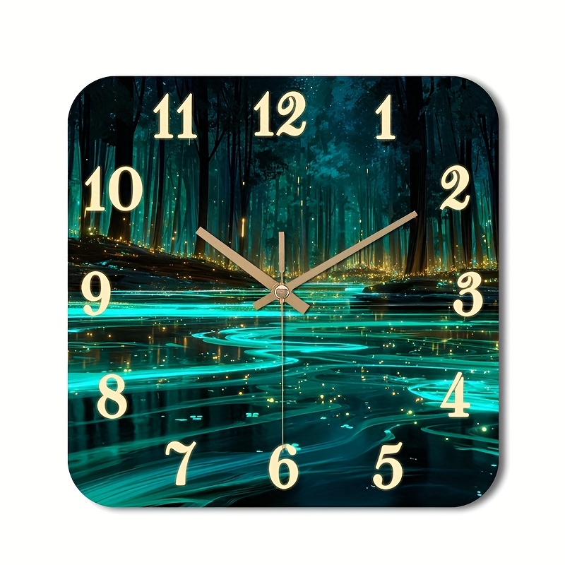 E-shop leise Wanduhr, die nicht , mit einem dekorativen quadratischen Design und einem hochauflösenden, glänzenden , das einen verzauberten Wald mit