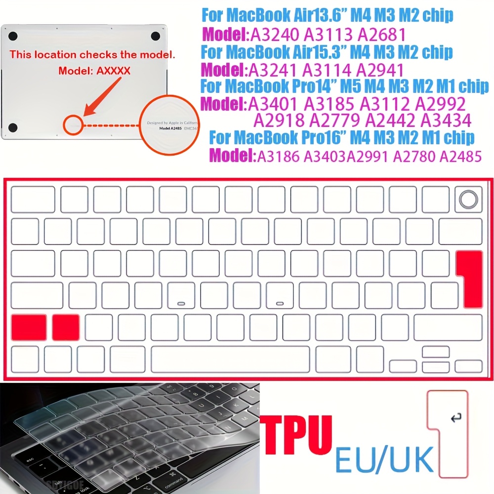 E-shop Transparente, ultradünne TPU-Tastaturschutzhülle für 13.6 13 Zoll M4 M3 M2 M1 Chip und Pro 14 13 15 16 Zoll EU- und US-Layout