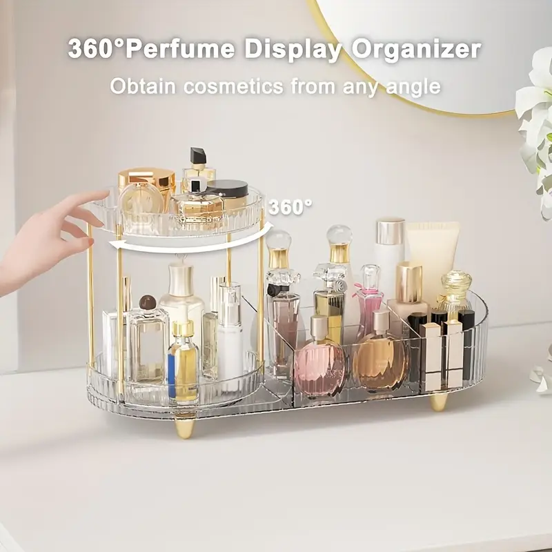 2 layer transparent acrylic makeup storage box with transparent golden silvery pad makeup storage rack for dressing table to store skincare products brushes perfume Product details 0