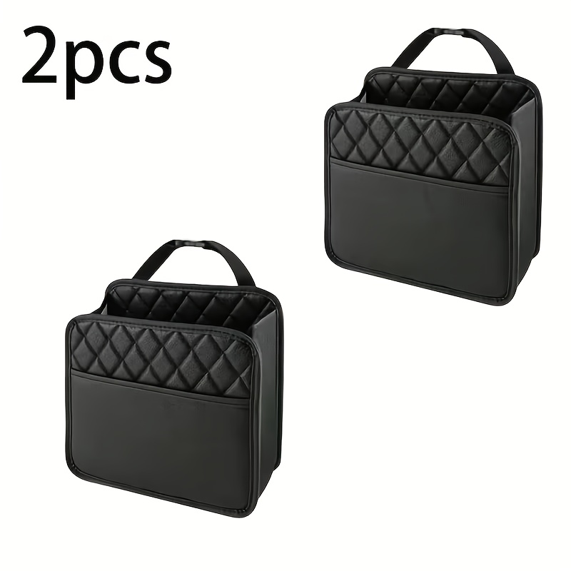 2pcs Car Seat Back Organizer, Black Rhombus Pattern Hanging Storage Bag For Rear Seats, Universal Car Organizer For Phones, Snacks, And Small Items