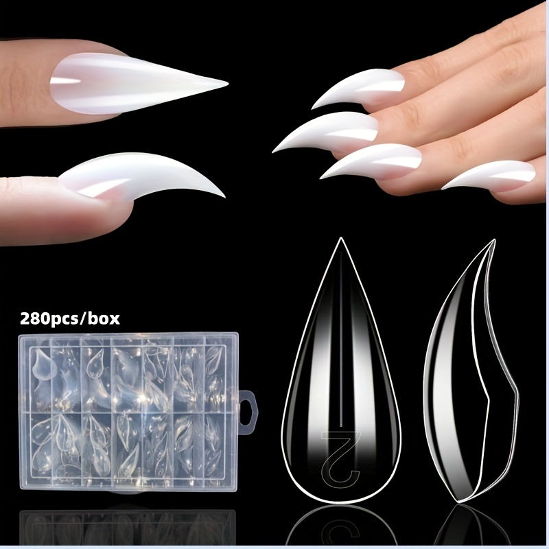 E-shop 280 Stück Kurze Katzenkralle Nägel, 3D-Katzenkrallen Formen Wiederverwendbare Vollabdeckung für Halloween-Nageldesign, 14 Größen, DIY