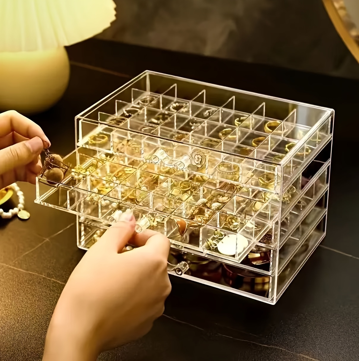 79 compartment multi layer jewelry organizer box with transparent drawers modern acrylic storage for earrings rings necklaces and accessories space saving desktop organizer for home or office jewelry box jewelry boxes Product details 3