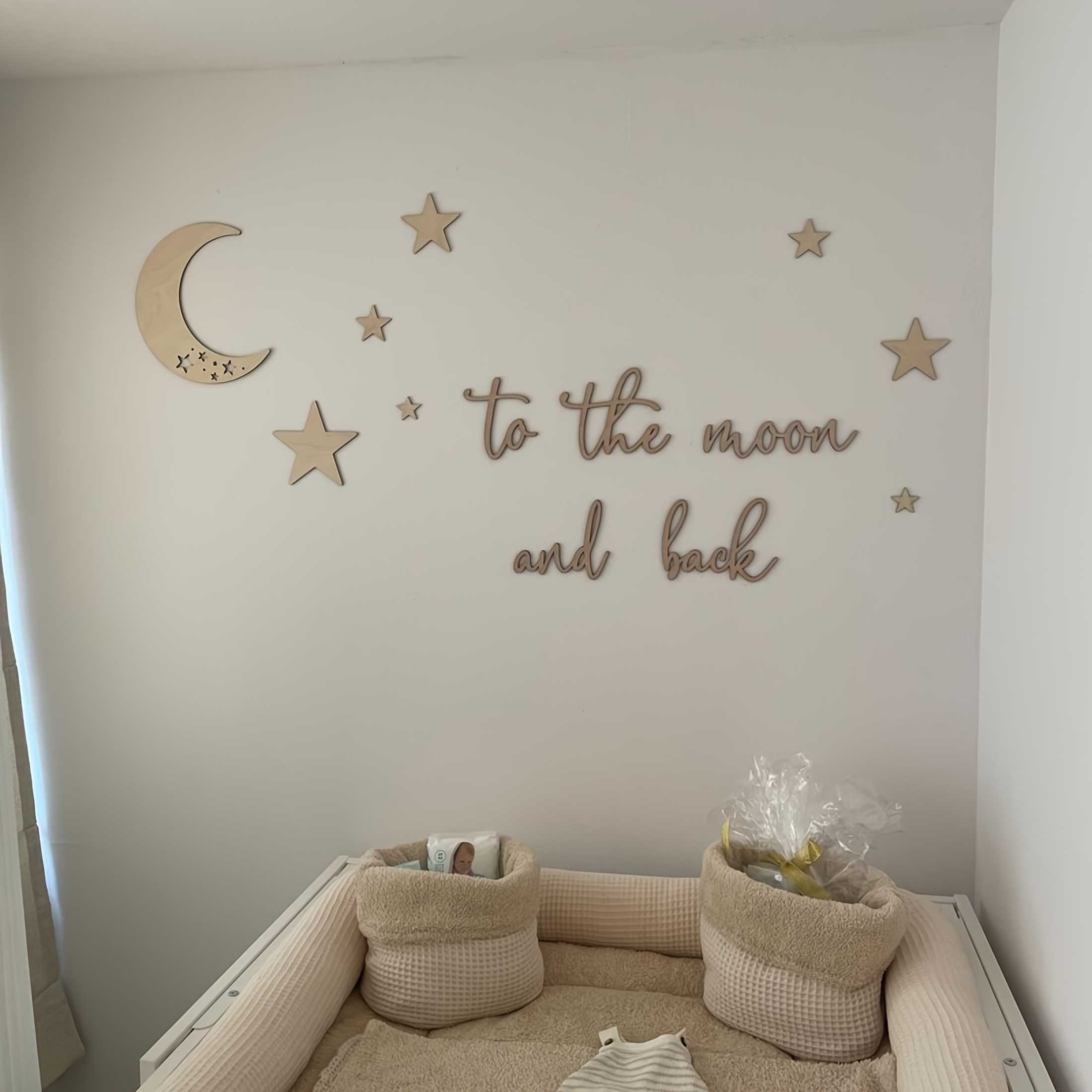 1pc boho style wooden wall decor   and back with moon and stars thanksgiving home decoration no electricity required featherless