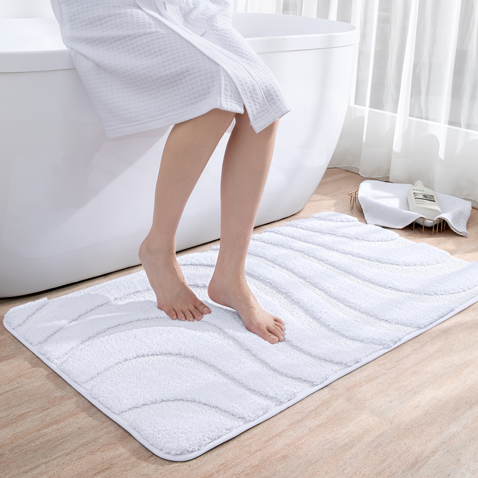 

1pc Dajiang Fluffy Bath Rug - Absorbent, -dry, , Washable, Rectangle Bathroom Mat Striped Pattern, 1900gsm & Tpr, 2cm