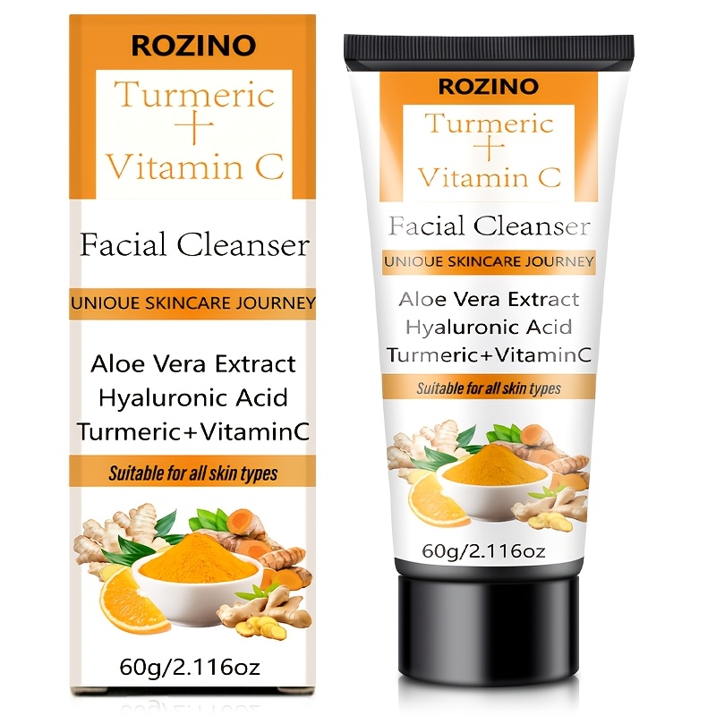 Rozino 60g Turmeric & Vitamin - Foaming Face Wash With Aloe Vera & Hyaluronic Acid, Gentle For Skin, Suitable For Types ( Hyperpigmentation, Daily Skincare) - Korean & Beauty Line