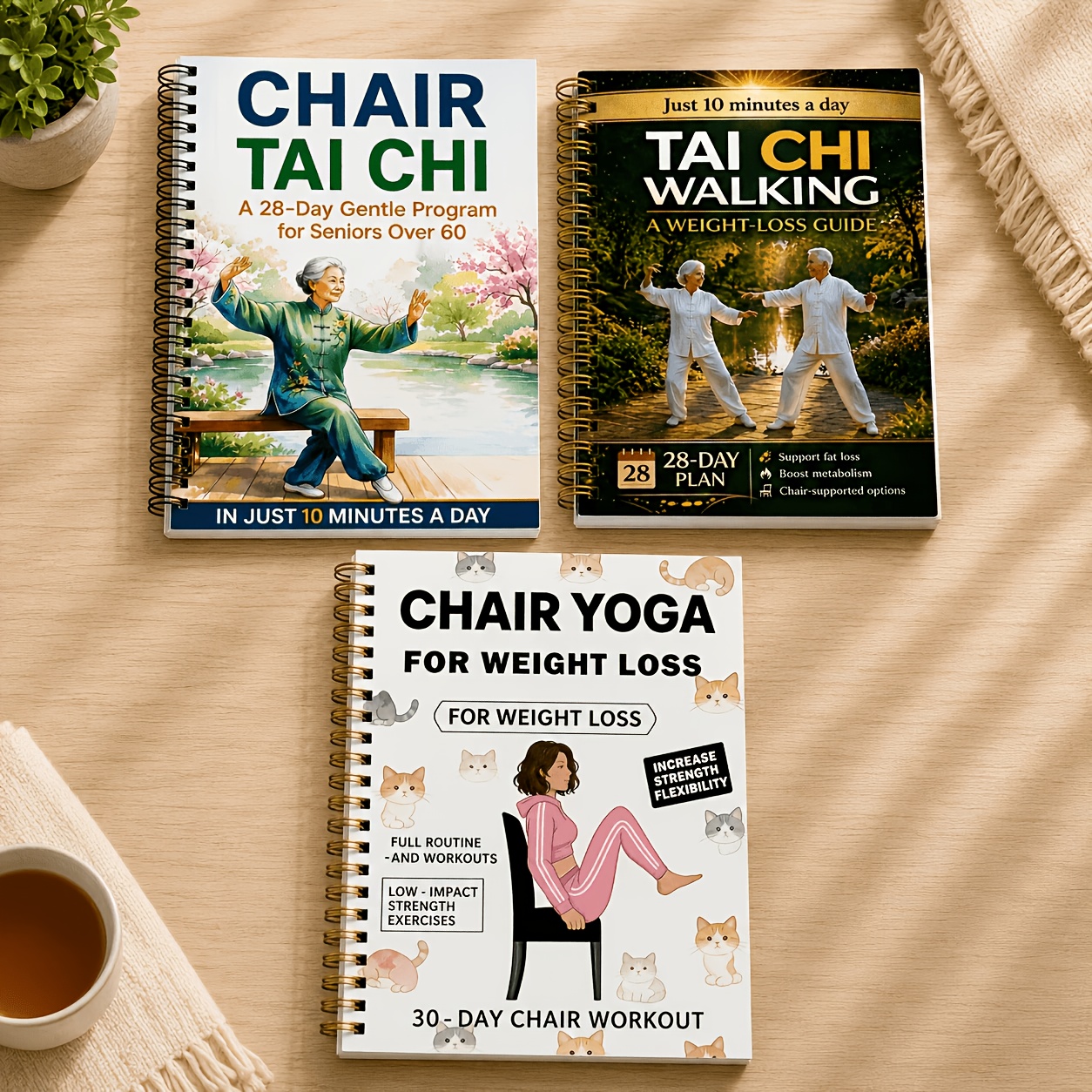 TEMU 3pcs Tai Chi Sitting Posture Exercise And Chair Yoga Guidebook, Designed For The Elderly. Includes Tai Chi Sitting Posture Exercises, Tai Chi