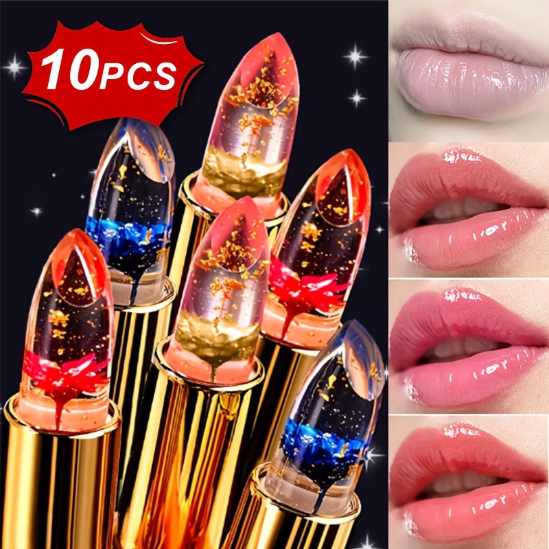 ROZINO Flower-Shaped Color-Changing Lipstick Set - Gel Lip Gloss Suitable for All Skin Tones, Warm & Buildable Tint, Moisturizing Long-Lasting Lipstick for Light Beige, Perfect
